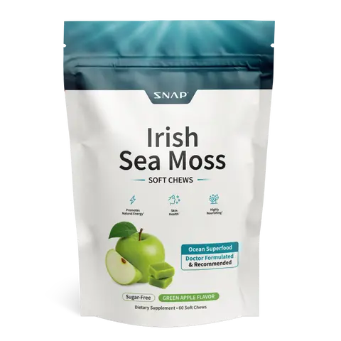 Irish Sea Moss Chews - Thyroid Health - Fights Premature Aging - Contains 92 Essential Nutrients Our Bodies Need to Thrive - Promotes Energy & Vitality - Green Apple Flavored Soft Chews