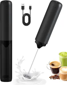 Rechargeable Milk Frother with Cover, Easy to Carry Drink Mixer Handheld, Electric Frother Wand for Coffee, Latte, Cappuccino, Frappe Drink, Hot Chocolate, Black stirrer  Handheld Electric maker ,  Mixer Foam Maker