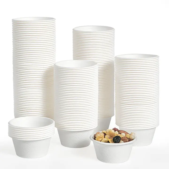 Compostable Sugarcane Souffle Cups - Round, Leak-Resistant, BPI Certified, BPA-Free Disposable Tableware for Home & Party Supplies