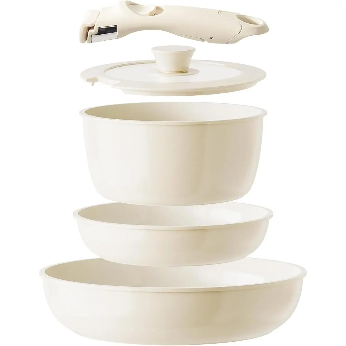 5-Piece Ceramic Nonstick Cookware Set - Detachable Handle, PFAS-, PFOA-, PTFE-Free Nonstick Set