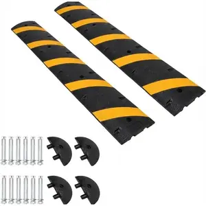 2 Pack Rubber Speed Bump, 6Ft Heavy Duty Speed Bump, 25000LBS Capacity Cable Protector Ramp, 2-Channel Modular Cable Protector Ramp with 6 Bolt Spikes, 4 end caps for Driveway, Road