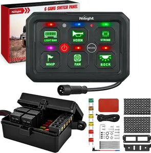 Nilight 6 Gang Switch Panel Green Circuit Control Relay System with Fuse Wiring Harness Toggle Momentary Strobe Flash Modes Automatic Dimmable ON Off Pod 12V 24V for Car Truck Camper SUV