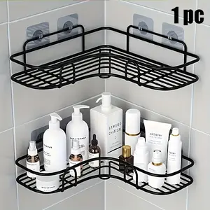 No Drill Corner Shower Caddy, Bathroom Organization, Bathroom Shower Organizers, Adhesive Black Metal Corner Shelf with Rust-Proof Mesh Design, Wall-Mounted Corner Organizer to Store Toiletries, Ideal for Bathrooms, Kitchens & Small Spaces