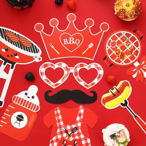 1Set Bbq Baby Shower Decorations Photo Props Set 24pcs Red White Baby q Baby Shower Photo Decor Summer Barbeque Baby Shower Party Picnic Party Yard Gender Reveal Bbq theme Party Decoration Outdoor