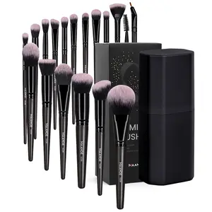 MAANGE 18 Counts Makeup Brushes Set with Storage Case for Travel, For Liquid Cream Foundation Powder Blush Contour Concealer Eyeshadow, Cosmetics Blending Beauty Tool Kit