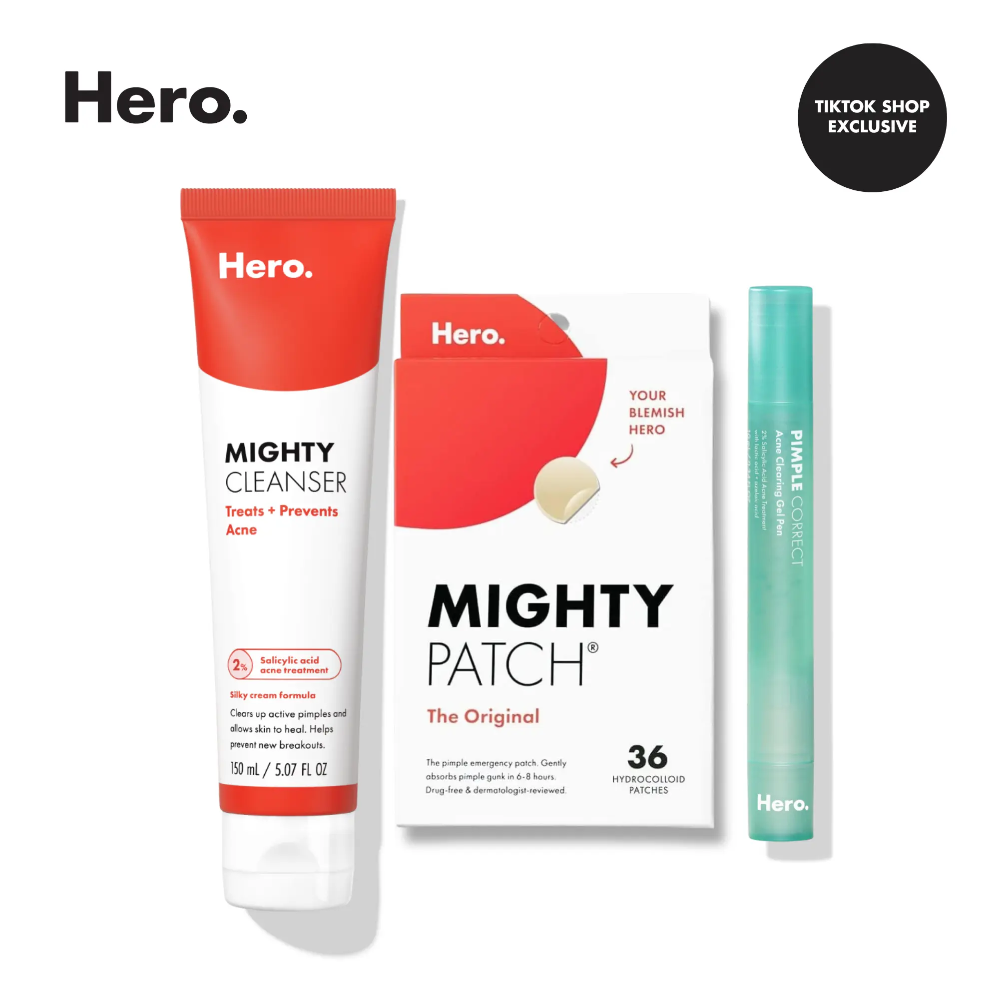 Hero Mighty Cleanser + Mighty Patch Original + Pimple Correct Pen Bundle