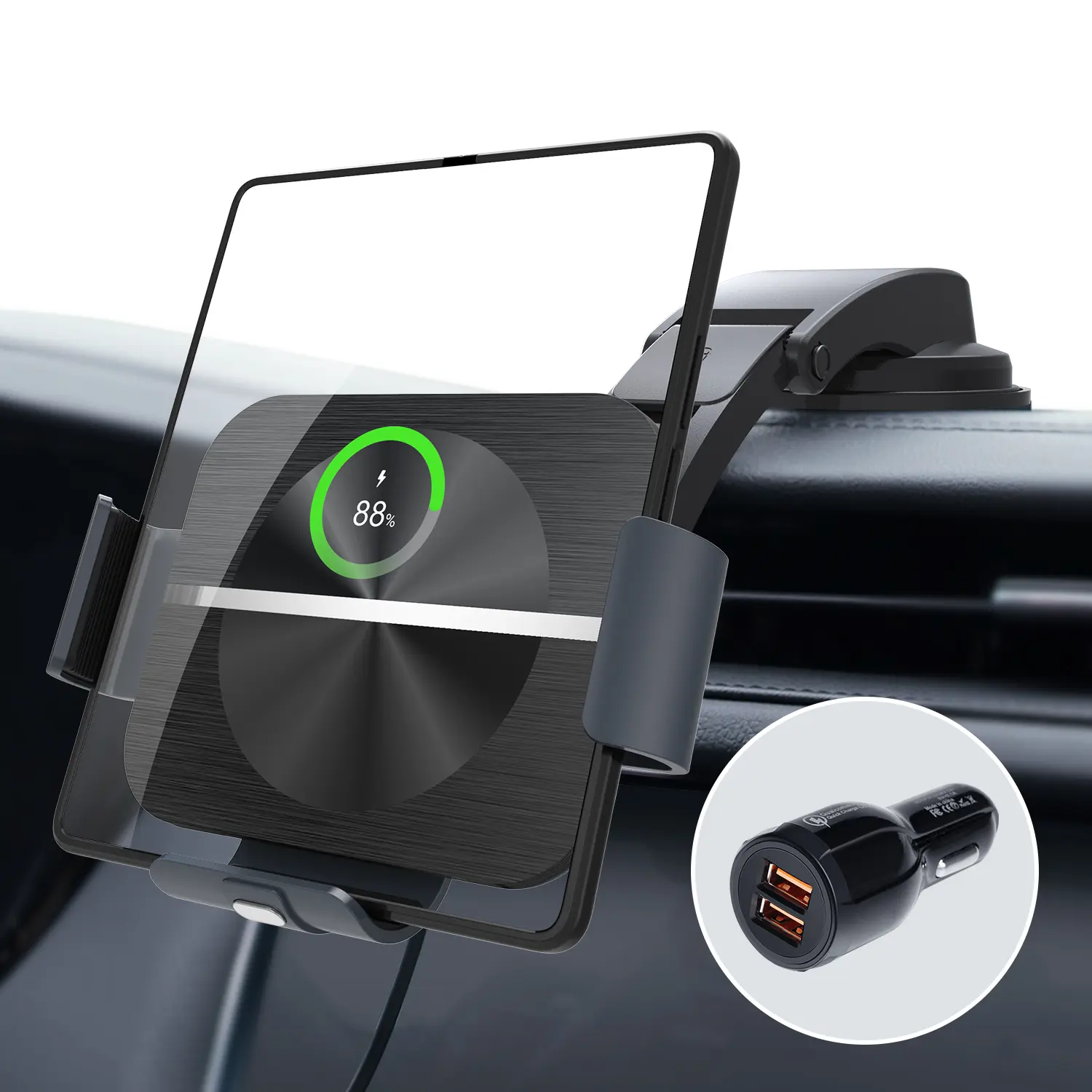 15W Fast Wireless Automotive Car Charger Mount for Galaxy Z Fold 6/5 - Auto-Clamping Air Vent/Dashboard Holder, Dual Coil Fast Chargers with Silicone Arms, Adjustable for Driving Foldable Phones, Built-In Super Capacitor