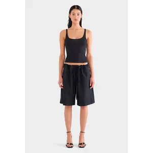 Drawstring Wool Bermuda Short - Black