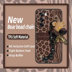 Waterproof soft case Phone Case For OPPO Reno12 5G China Simplicity cute Dirt-resistant Black pearl pendant silicone Cartoon protective case Bear bracelet Skin-friendly feel