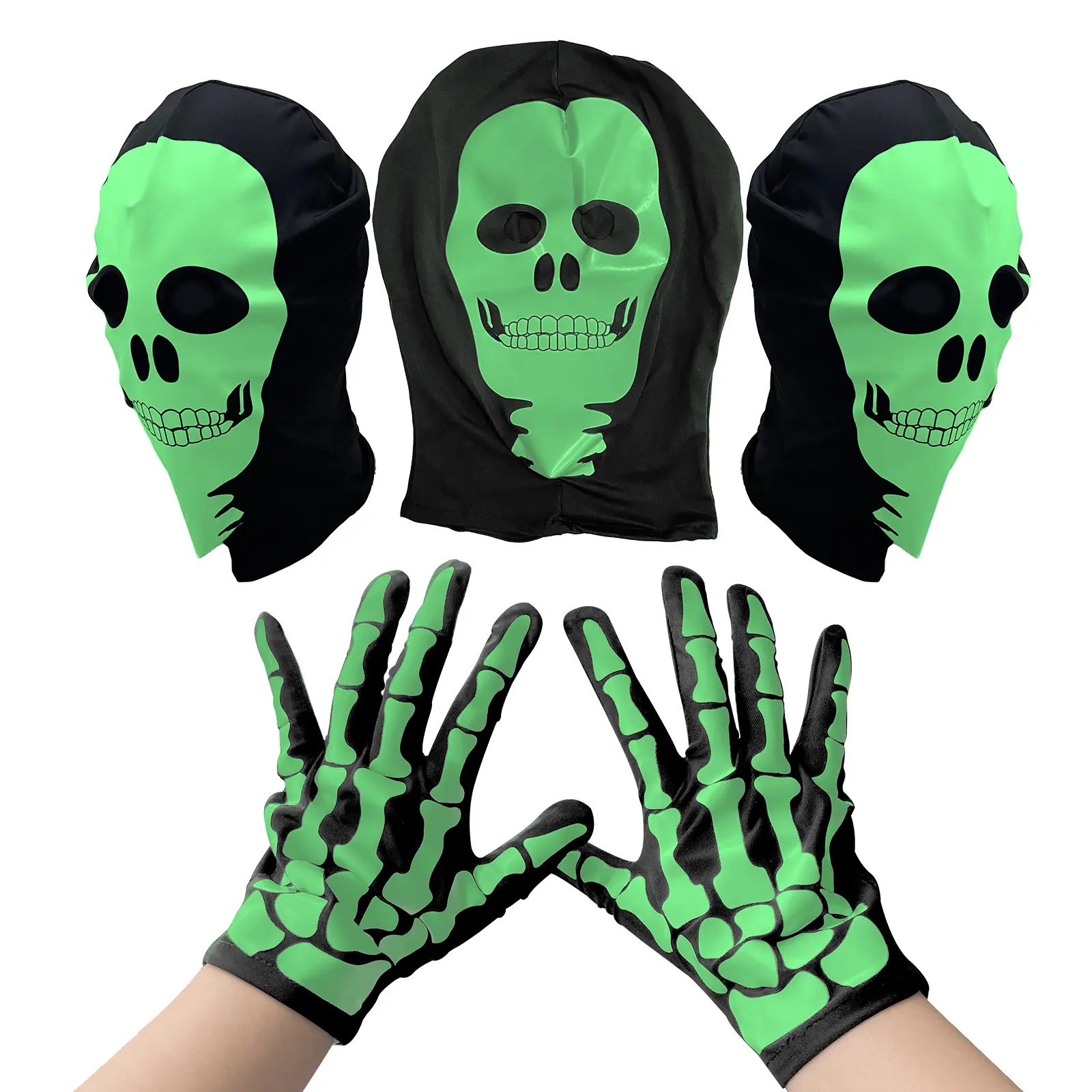 Halloween 2-Piece Synthetic Glow-in-the-Dark Skull Skeleton Mask & Knit Beanie Set, Playful Fashion Unisex Festive Party Accessory with Eye Holes for Masquerade Cosplay Events, Two Pieces