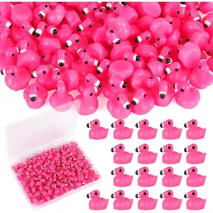 100pcs Mini Flamingo Resin Ducks, Pink Figurine Tiny Animals Set Toy Bulk for Garden Lawn Decor DIY Craft Dollhouse Micro Landscape Fairy Party Gifts