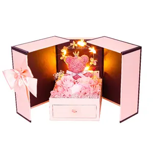 Preserved Fresh Flower Gift Box Bear Double Door Christmas Valentine's Day Gift Box Jewelry Box Lipstick Gift Box