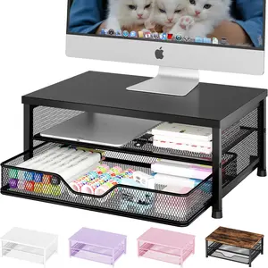 Computer Monitor Stand Riser, Desk Organizer with Drawer, Laptop Stand, Office Desk Accessories & Workspace Desktop Organizers Storage for Office Supplies(Black) storage file