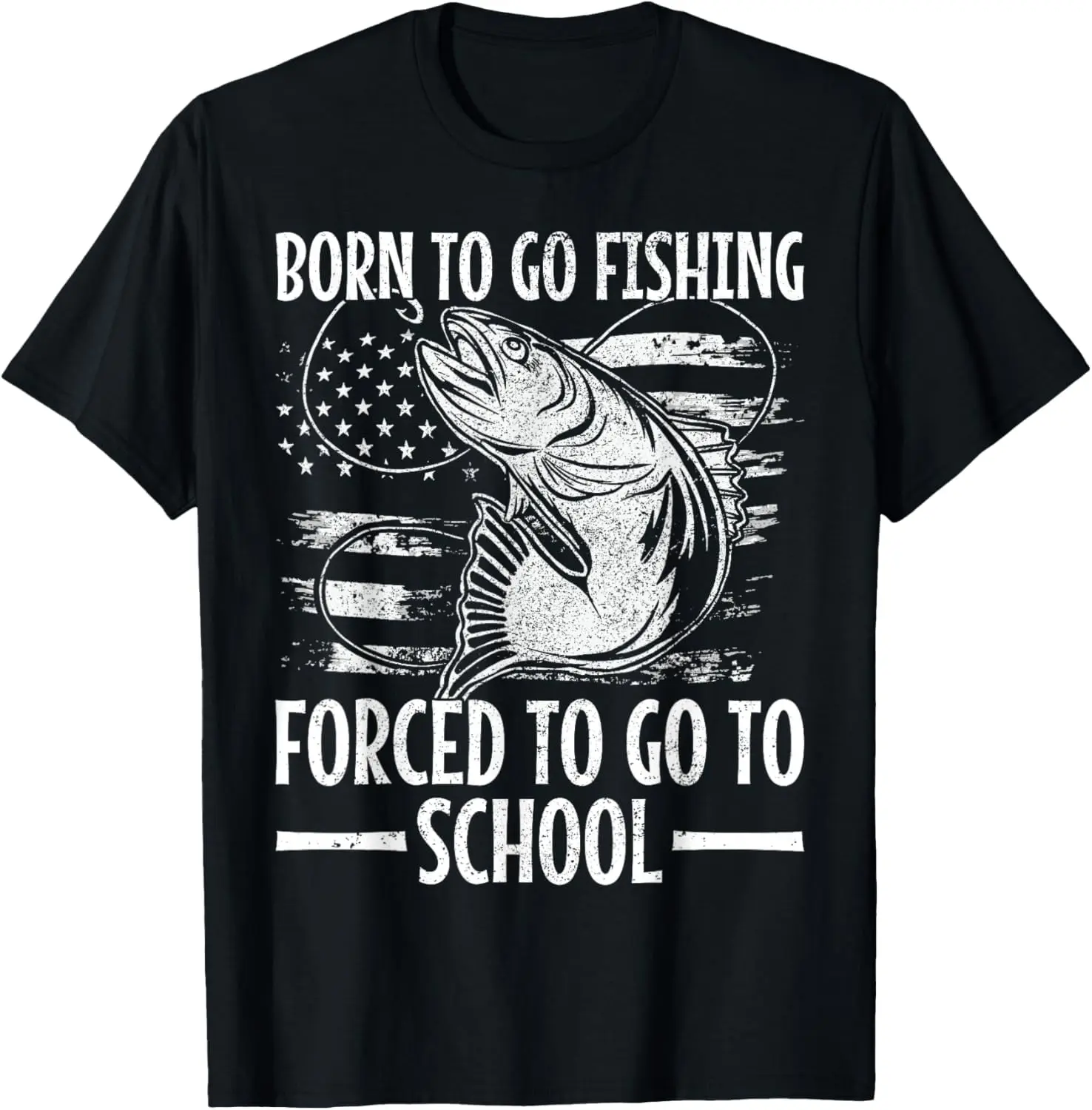 Women's 100% Cotton Short-Sleeve Round Neck Casual Distressed Graphic T-Shirt - Born To Go Fishing Bass Fish Fisherman Theme, Shortsleeve, Top, Tshirt, Vintage, Bass Fish Graphic Women's T-Shirts