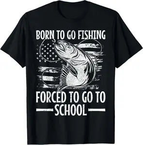 100% Cotton Born To Go Fishing Bass Fish Fisherman Boy Kid Funny Fishing T-Shirt