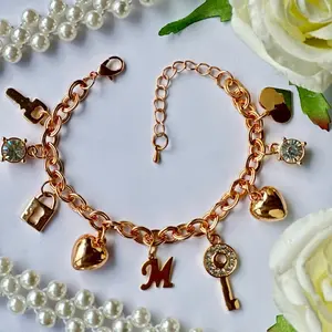 Gold, Silver, Or Rose Gold Charm Bracelet With Custom Name Initial And 8 Charms fashion personality