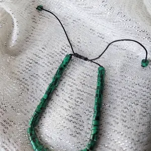 Adjustable Malachite Beads Macrame Bracelet with Brown Thread