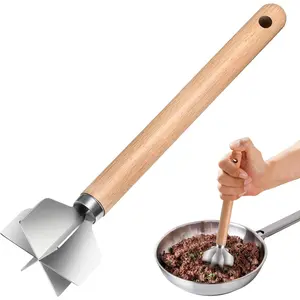 Stainless Steel Meat Masher with 6 Blades, Metal Potato Masher, Ground Beef Chopper Tool, Suitable For Making Ground Meat, Mashed Potatoes, Jam and more(one pack)