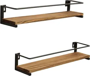 OROPY Spice Rack Wall Mounted, Rustic Wood Hanging Rack for Over The Stove, Kitchen Wall, 2 Pack