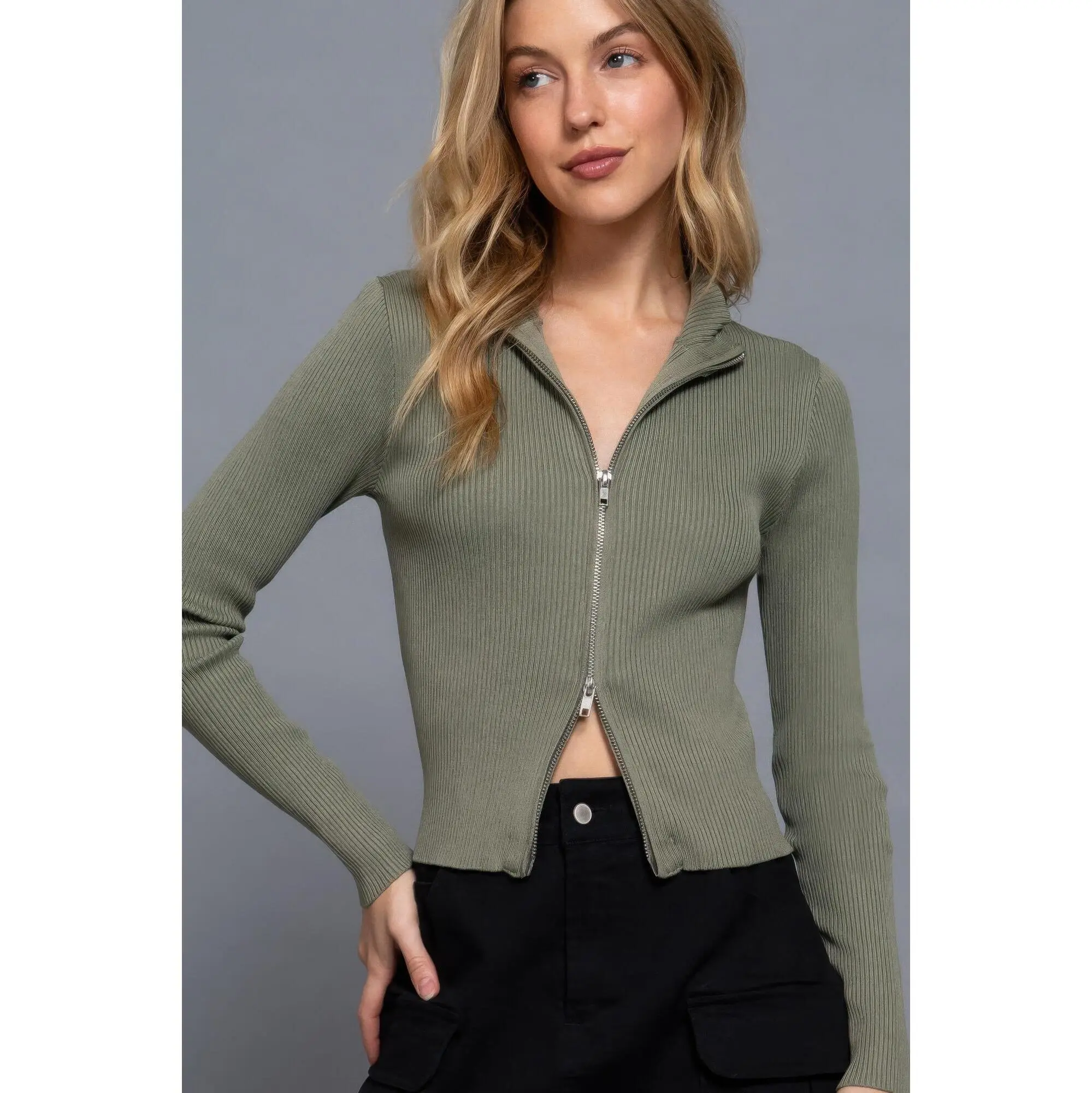 Long Sv 2 Way Open Zipper Sweater