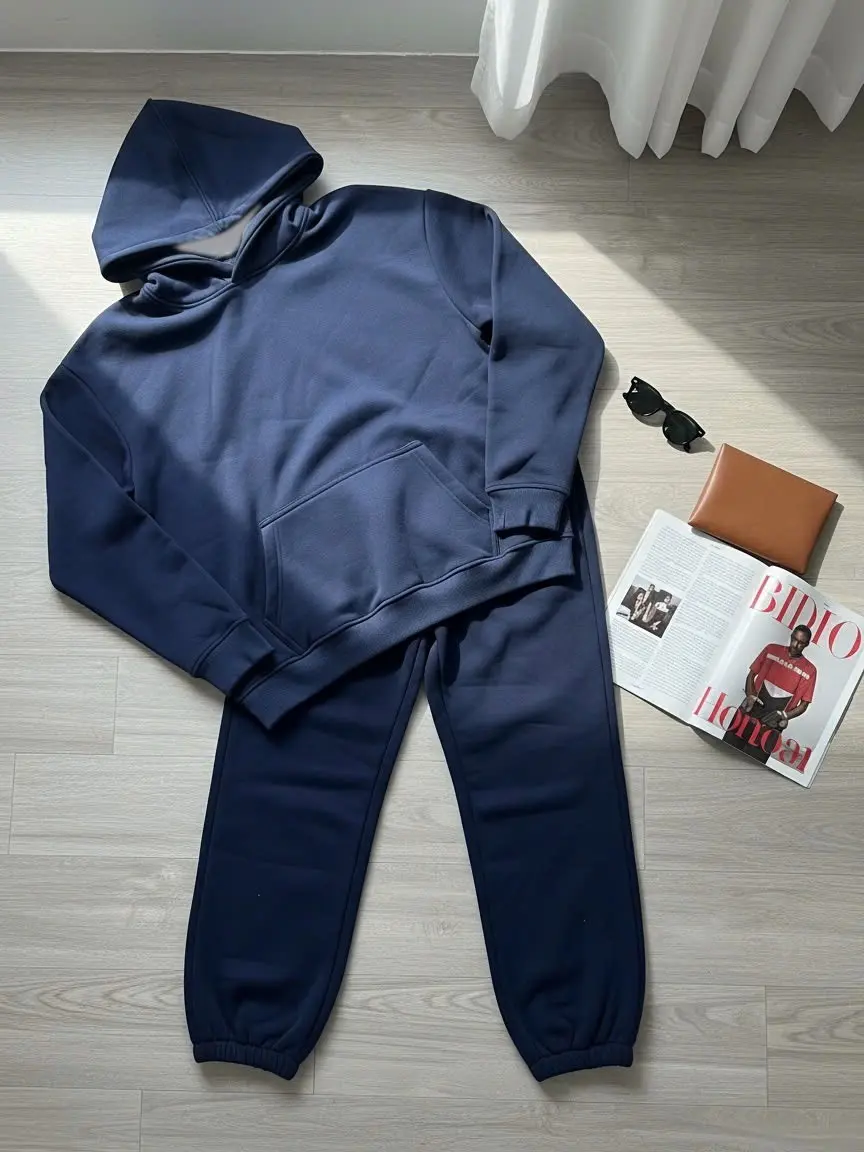 Premium Heavyweight Monochromatic Tracksuit Deep Navy Comfortable Versatile Fabric for Casual Wear & Sports Activities