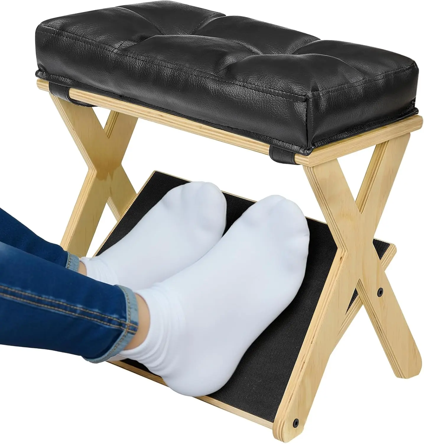 Foot Rest Under Desk at Work, Under Desk Footrest with Double Step Wooden Ergonomic Design, Non-Slip EVA Surface, Office Foot Stool for Posture Support, Leg Relief, Home Office  Gaming, Gaming Desk Setup