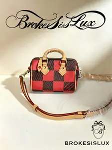 Pre-owned Louis Vuitton Nano Speedy Bag in Red Damier Pop Canvas, Natural Vachetta Trim