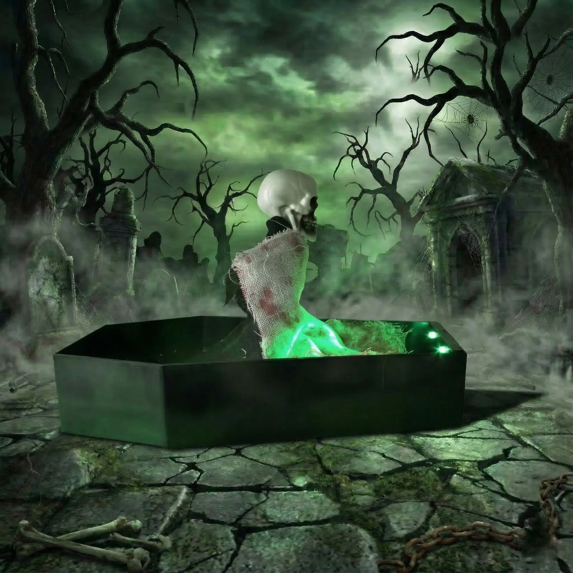 Halloween Electric Horror Coffin Skull, Gothic Design Moving Coffin Skull, Voice Controlled, Light Up, Sound Effects, Dark Halloween Home Decor, Spooky Gift, Decoration, Decorative Ornament, Party Atmosphere Props