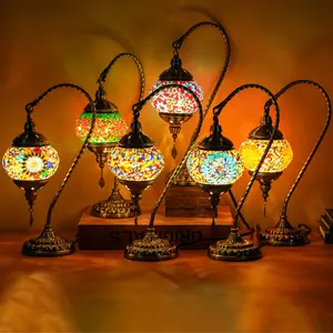 Turkish Mosaic Table Lamp Moroccan Style Handmade Swan Neck Mosaic Glass Bedside Lamp for Bedroom Living Room Warm Light Cozy Romantic Atmosphere LED Bulb Included US Type