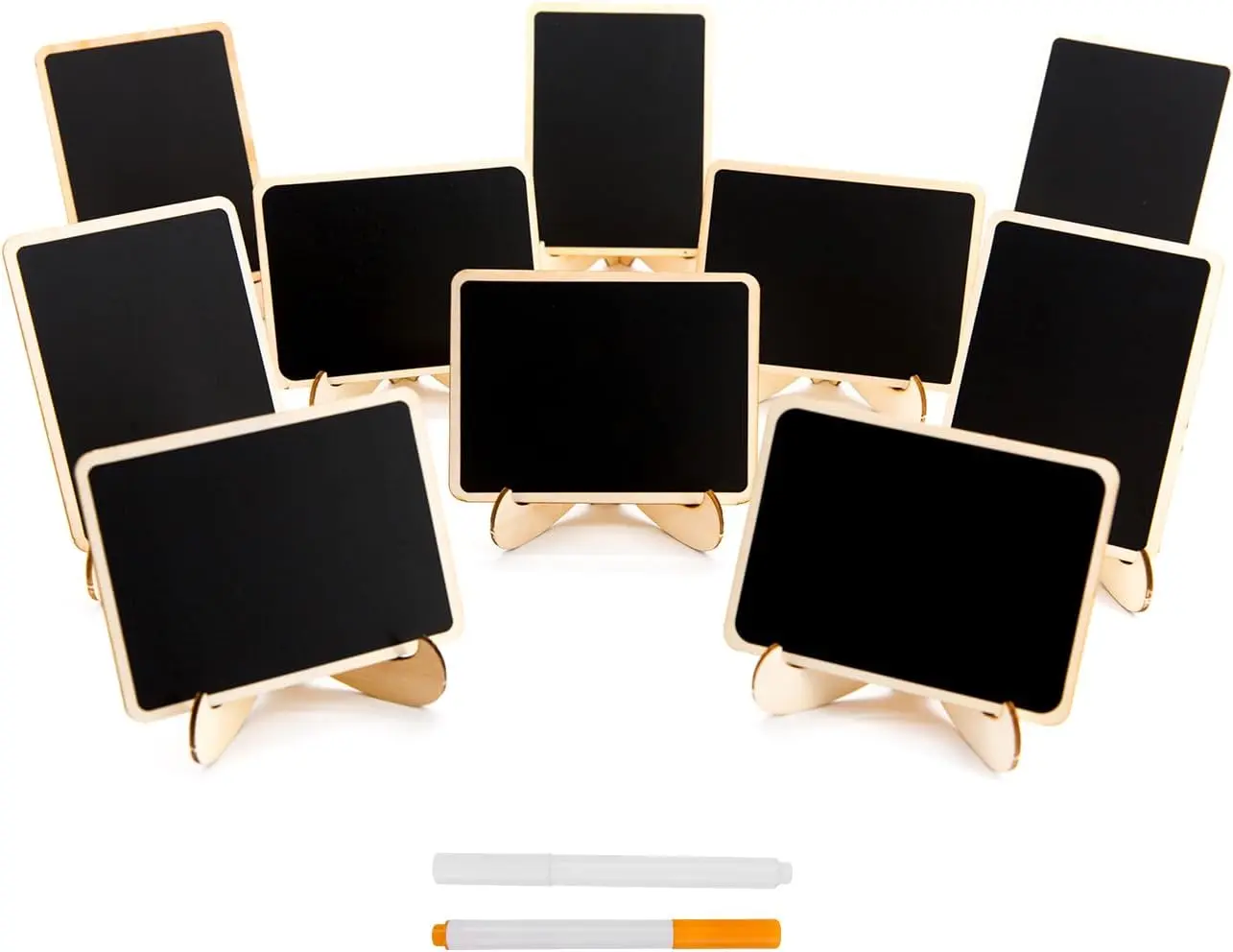 `10 Pack Mini Chalkboards Signs with Easel Stand, Small Rectangle Chalkboards Blackboard, Wood Place Cards for Weddings, Birthday Parties, Message Board Signs and Event Decoration
