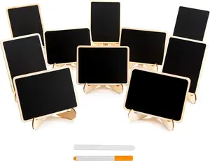 `10 Pack Mini Chalkboards Signs with Easel Stand, Small Rectangle Chalkboards Blackboard, Wood Place Cards for Weddings, Birthday Parties, Message Board Signs and Event Decoration