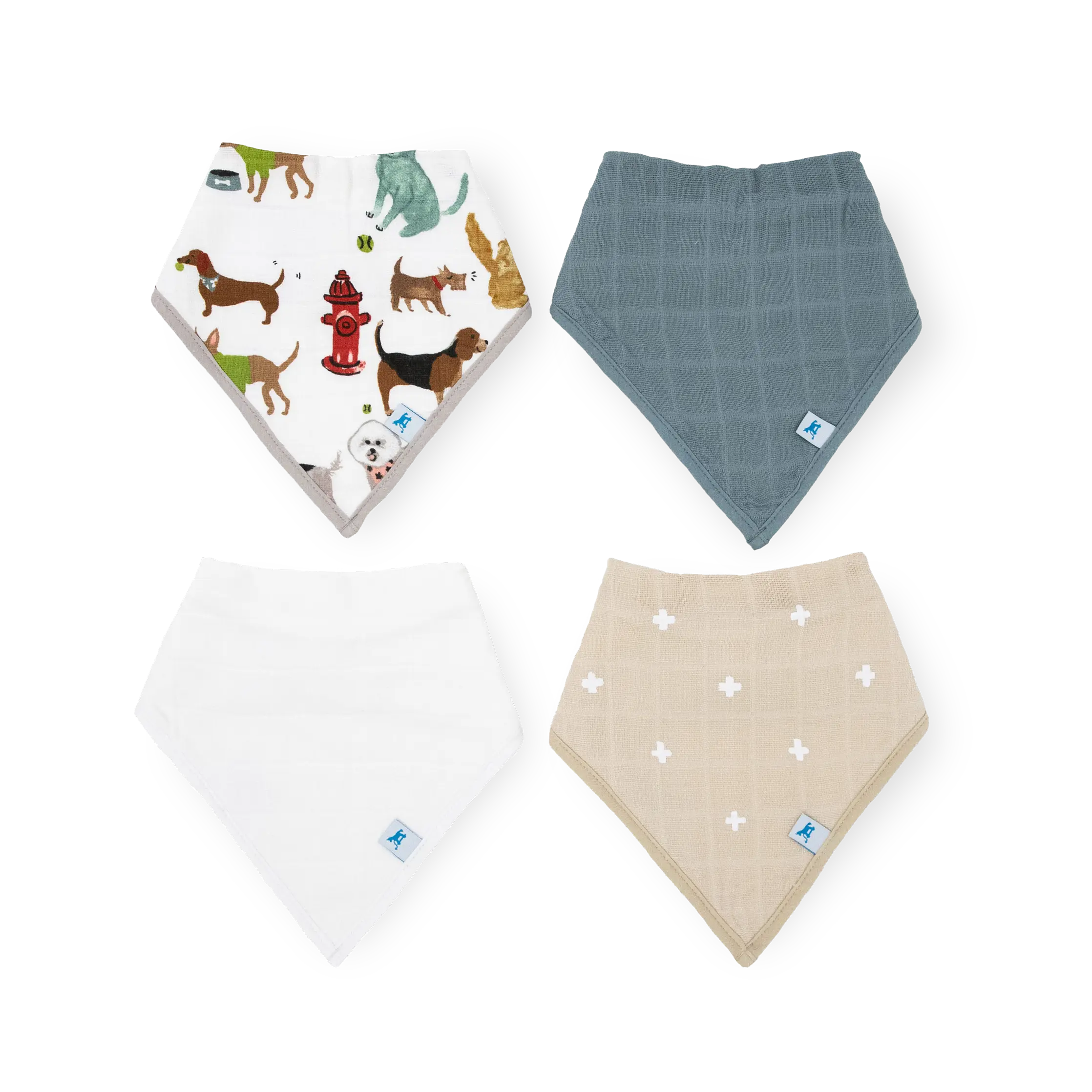 Cotton Muslin + Fleece Bandana Bib 4 Pack - Woof Cotton Muslin + Fleece Bandana Bib 4 Pack - Woof