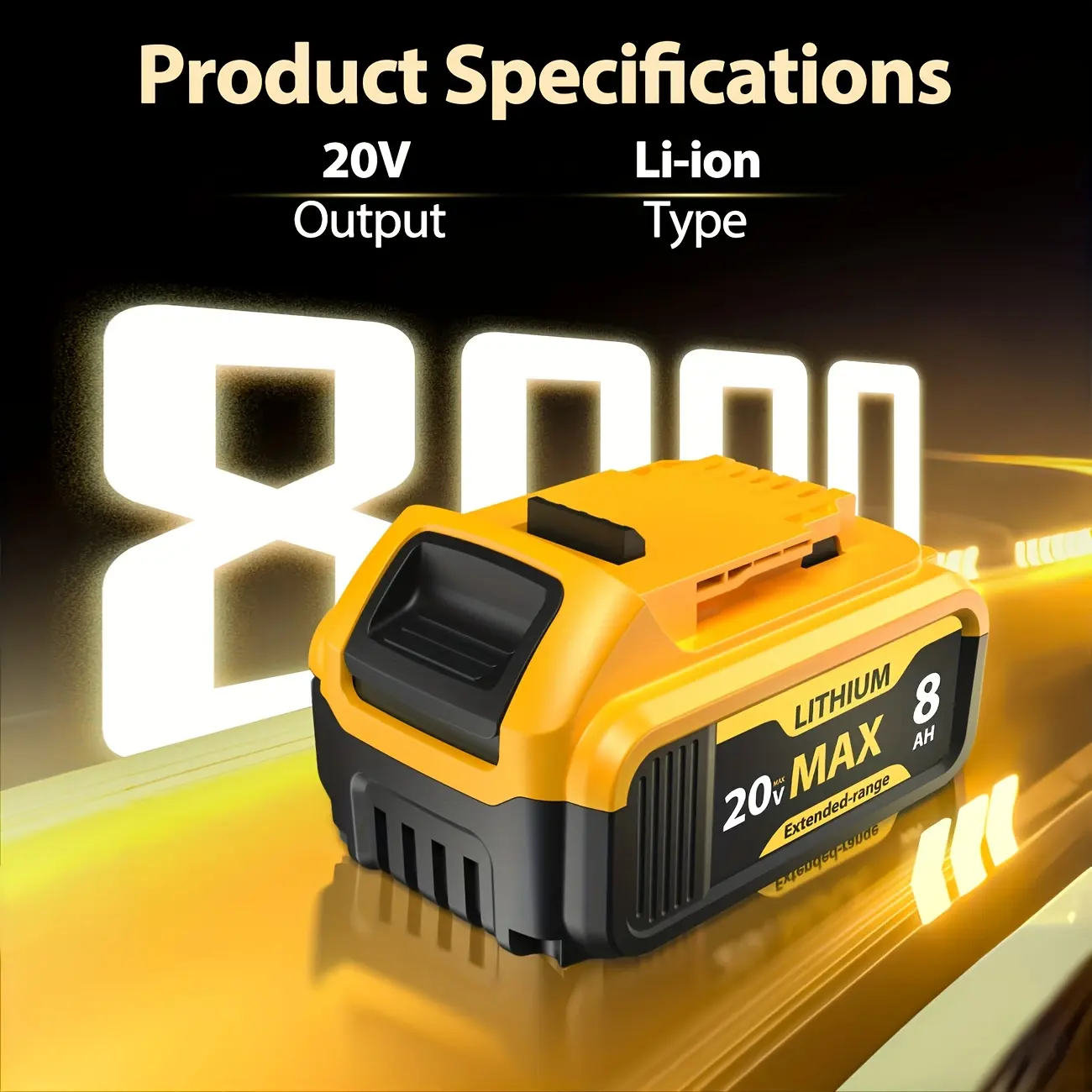 1/2/4/-Pack 8.0Ah 20V Replacement Li-Ion Battery For Dewalt Cordless Tools - Compatible With DCB200, DCB204, DCB205, DCB206, DCB201, DCB203, DCB181, DCB180 20V DCB200 DCD DCF DCG Series - Must-Have Upgrade For Heavy-Duty & Home Use