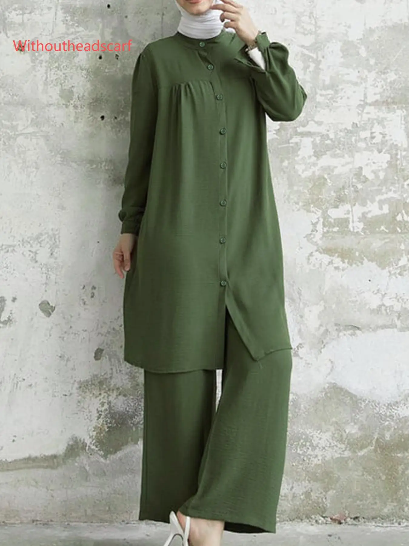 Arabian Style Two-Piece Set for Muslim Women, Long Sleeve Shirt & Pants, Plus Size, Perfect for Spring & Fall Seasons