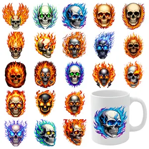 21 Pcs Flame Skull UV DTF Stickers Cups Decoration Suitable for 16 oz Glass Waterproof Decals UV DTF Stickers Transfer Sticker Decal