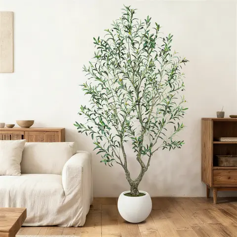 Realistic Artificial Olive Tree (5–8 ft) | Potted Faux Plant with Black or White Planter Options