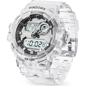 PINIDOUS Womens Watch for Women Teenagers Watch Digital Sports Watch,7 Color LED Light Large Analog Digital Display Waterproof Watch with Alarm Stopwatch Hourly Chime Multi-Function Wrist Watches