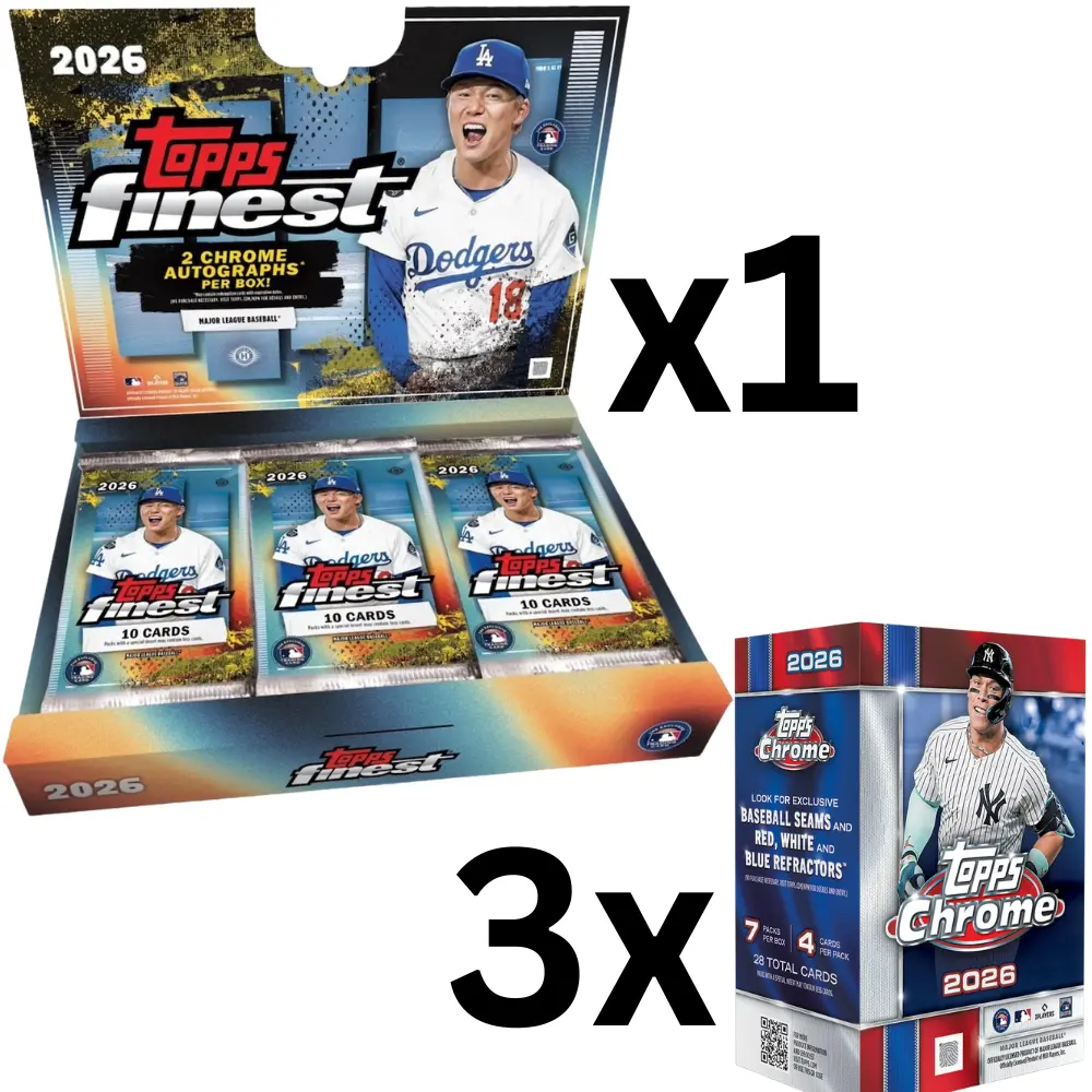 1343 BASEBALL 2026 TOPPS FINEST BASEBALL HOBBY BOX + 2026 TOPPS CHROME BASEBALL BLASTE3R X3, NEW RELEASE!  2 CHROME AUTOGRAPHS