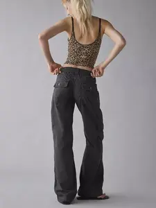 B D G 360 Utility Low-Rise Straight Leg Pant Y2K-Inspired Baggy Cargo Cotton Twill Full-Length Straight-Leg Pants for Women