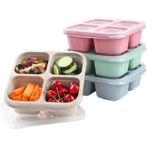 4 Pack Snack Containers, 4 Compartments Bento Snack Box, Reusable Meal Prep Lunch Containers for Kids Adults, Divided Food Storage Containers for School Work Travel