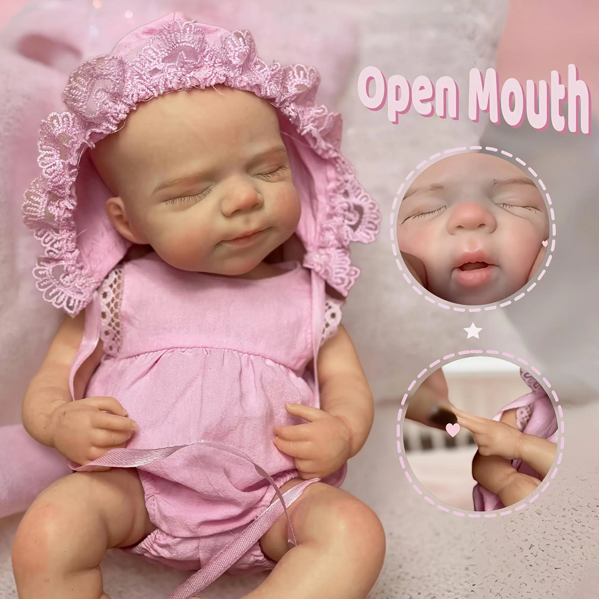 Otarddolls 13in/33cm Open Mouth Solid Silicone Reborn Baby Girl Doll Pascale, Handmade Painted Skin, Waterproof, Soft Touch, Lifelike Newborn Doll, Best Gift For Youngsters, Reborn Baby Doll