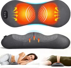 3-in-1 Electric Lumbar Support Pillow - FSA Eligible HSA Eligible, Triple Fusion Back Massager with Heat, Vibration and Tractionage, Lower Back Massager for Pain Relief Deep Tissue, Grey