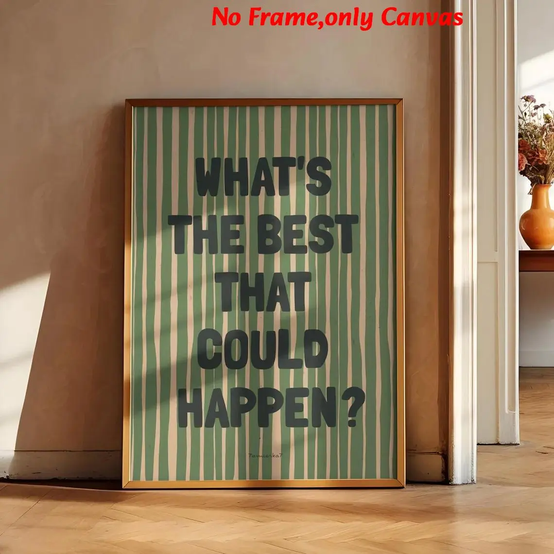 1 pc, wall art, Art Wall Decoration, Modern Home Decoration, modern poster, green white stripes canvas painting, simple uplifting quote print, Quotes Print, living room decor, bedroom decor aesthetic, room decor, housewarming gift, unframed