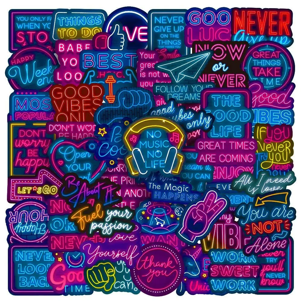 50pcs Graffiti Waterproof Decorative Sticker, Inspirational Text Series Graffiti Sticker, For Water Bottles, Skateboards, Notebooks, Laptop Decoration