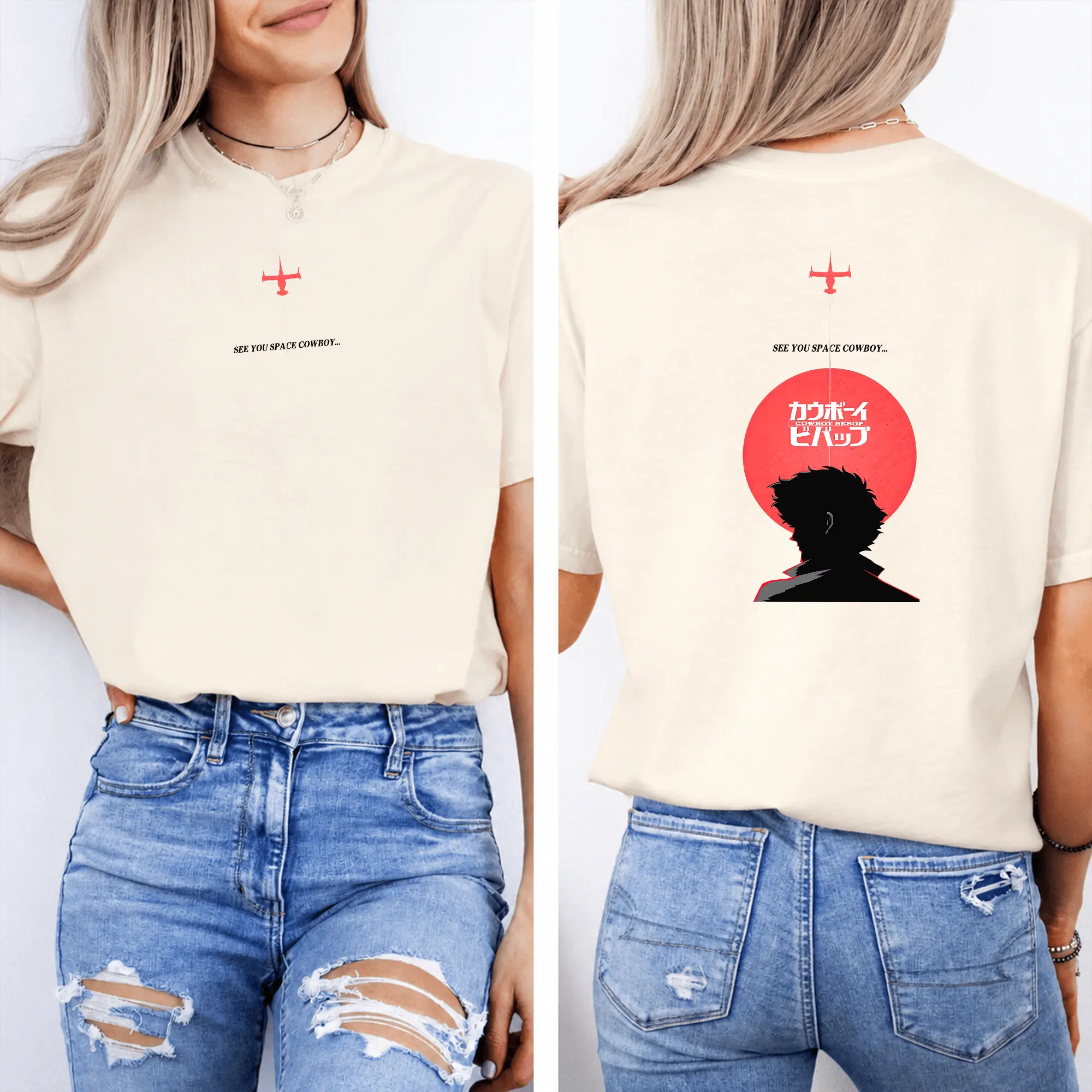 See You Space Cowboy Vintage Ed T-Shirt Cowboy Bebop Quote Anime Tee Spike Spiegel Aesthetic Shirt Retro Space No Lightw Lightweight Unisex Tee