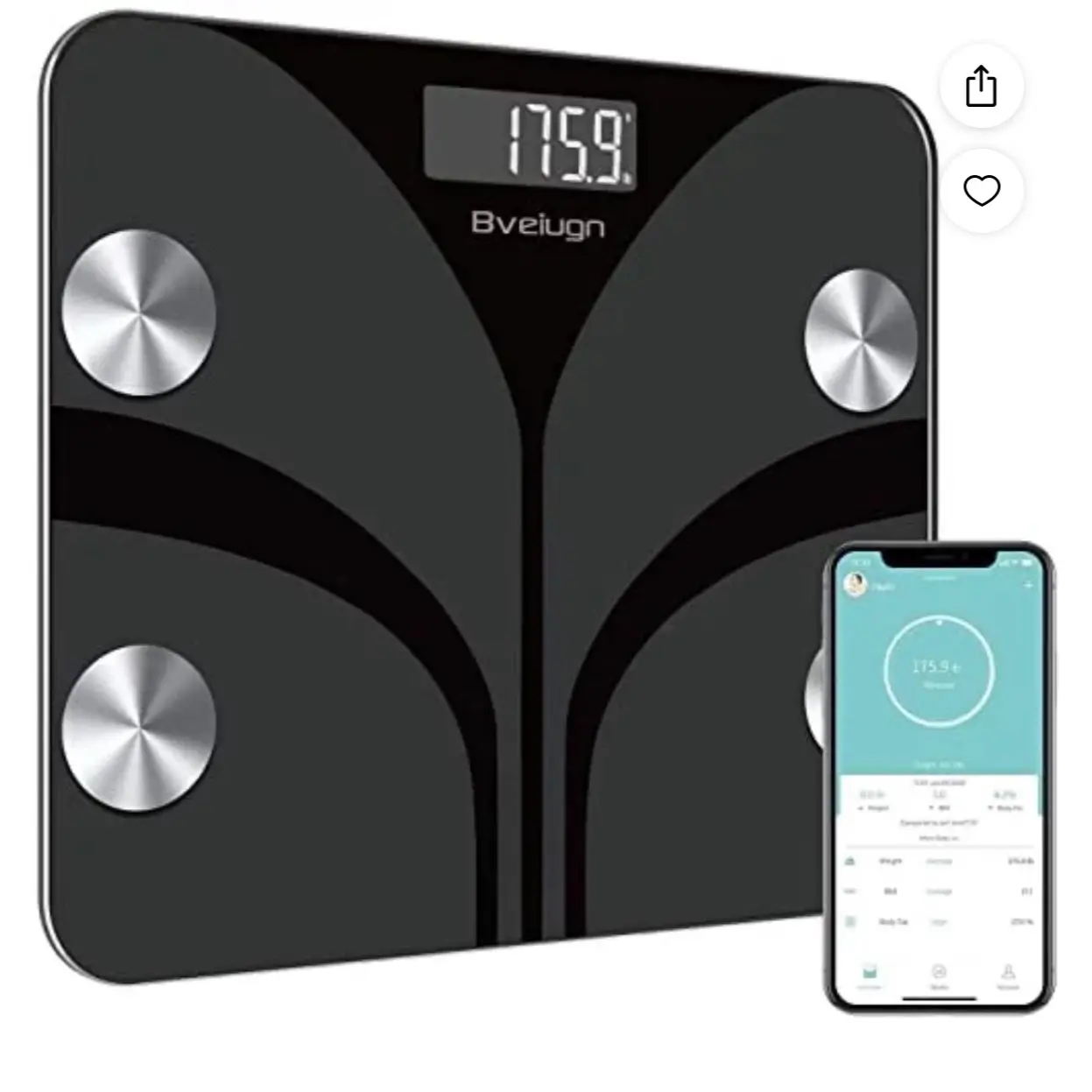Bveiugn Body Fat Scale, Smart Scale for Body Weight BMI, Digital Bathroom Wireless Scales, Body Composition Analyzer with Health Monitor Sync Apps, 400 lbs - Black - Weight Scale, Healthcare Weighing Scale