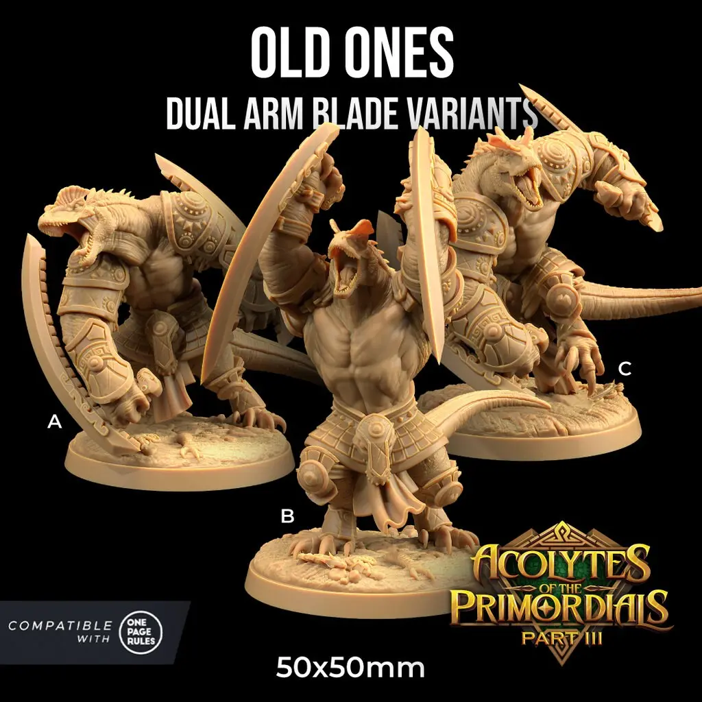 Old Ones Dinosaur Dual Arm Blade Great Axe Great Club | The Dragon Trappers Lodge | 32mm Scale | Miniature TTRPG Mini DnD Dungeons Dragons Wargaming