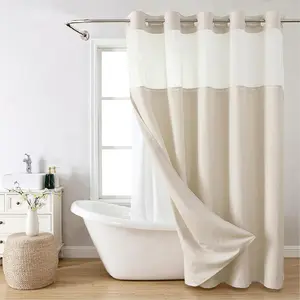 Artificial Fiber Textured Shower Curtain, Buckle Fabric Filling Set, Hotel Luxury Decorative Bathroom Shower Curtain, with Transparent Skylight, Waterproof and Washable, 71 Width x 74 Height, Cream Color