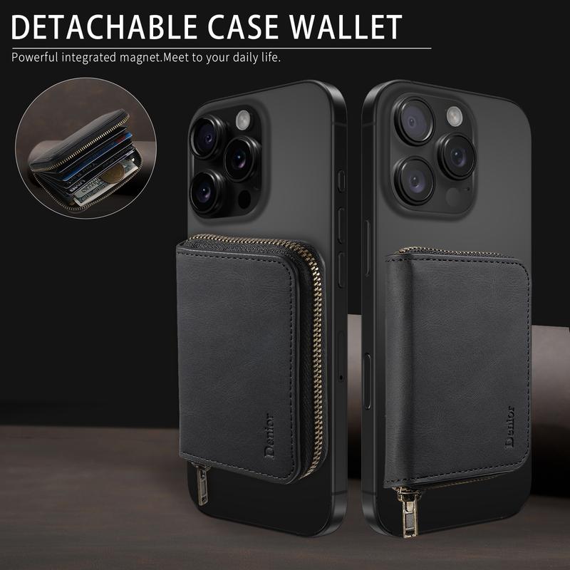 Denior |  RFID-Blocking Zipper Wallet with Multiple Card Slots | Faux Leather | Strong Magnetic Attachment to Phone | Secure ID & Credit Card Holder | Sleek Brown Design | Perfect Gift for Men on Valentine's, Father's Day & More, Card Holder Wallet