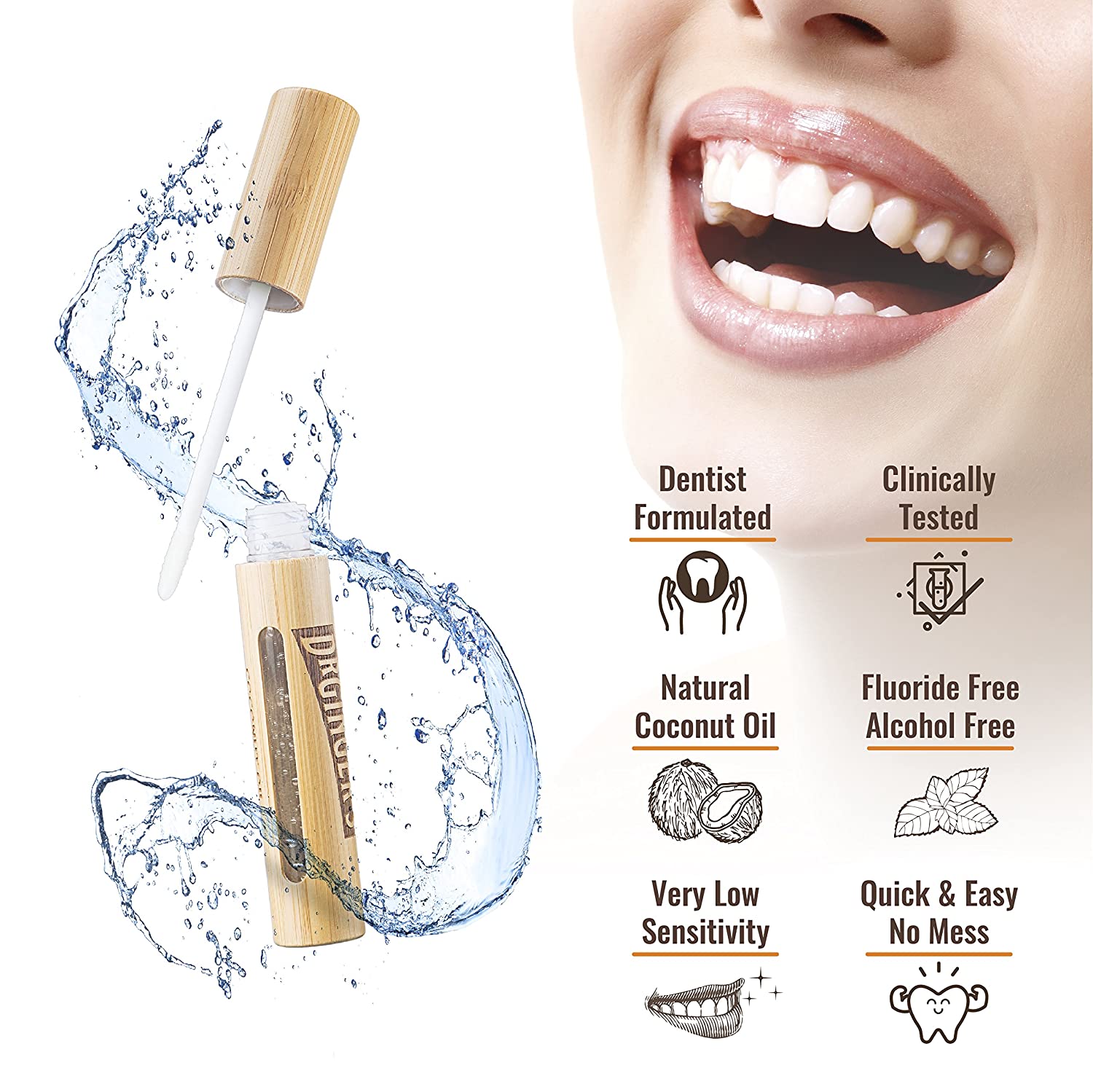 Dr Ginger's DRX Coconut Oil Whitening Pen - Gentle Formula for Sensitive Teeth & Gums, 40 Uses, No Rinsing, 1-Minute Application, Coconut Mint Flavor, Oral Care